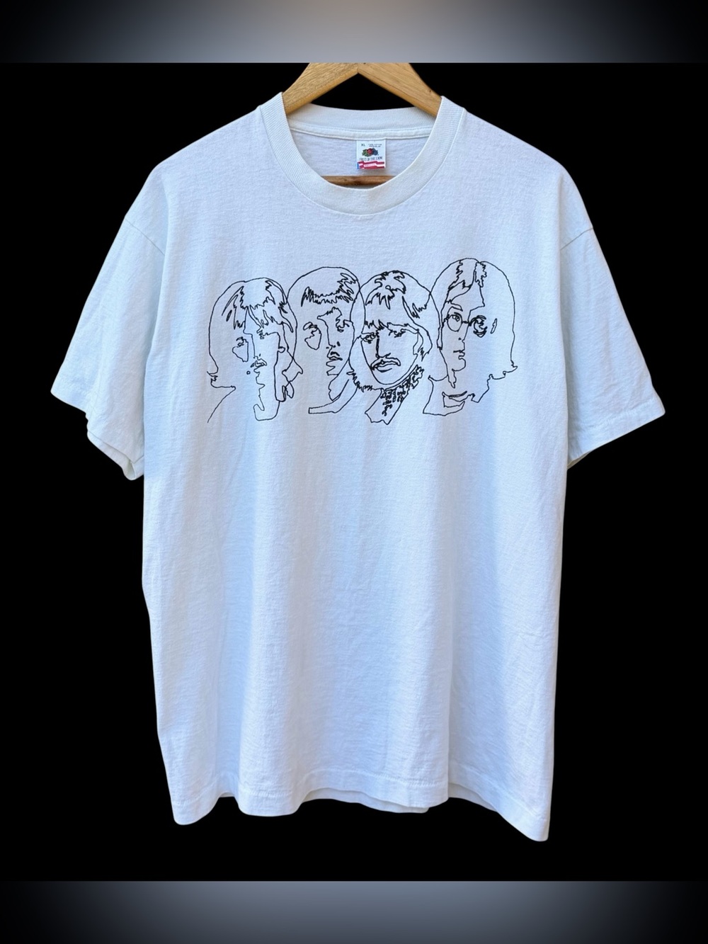 Vintage 90s The Beatles Stencil Portrait T-Shirt White Size XL Fruit Of The Loom